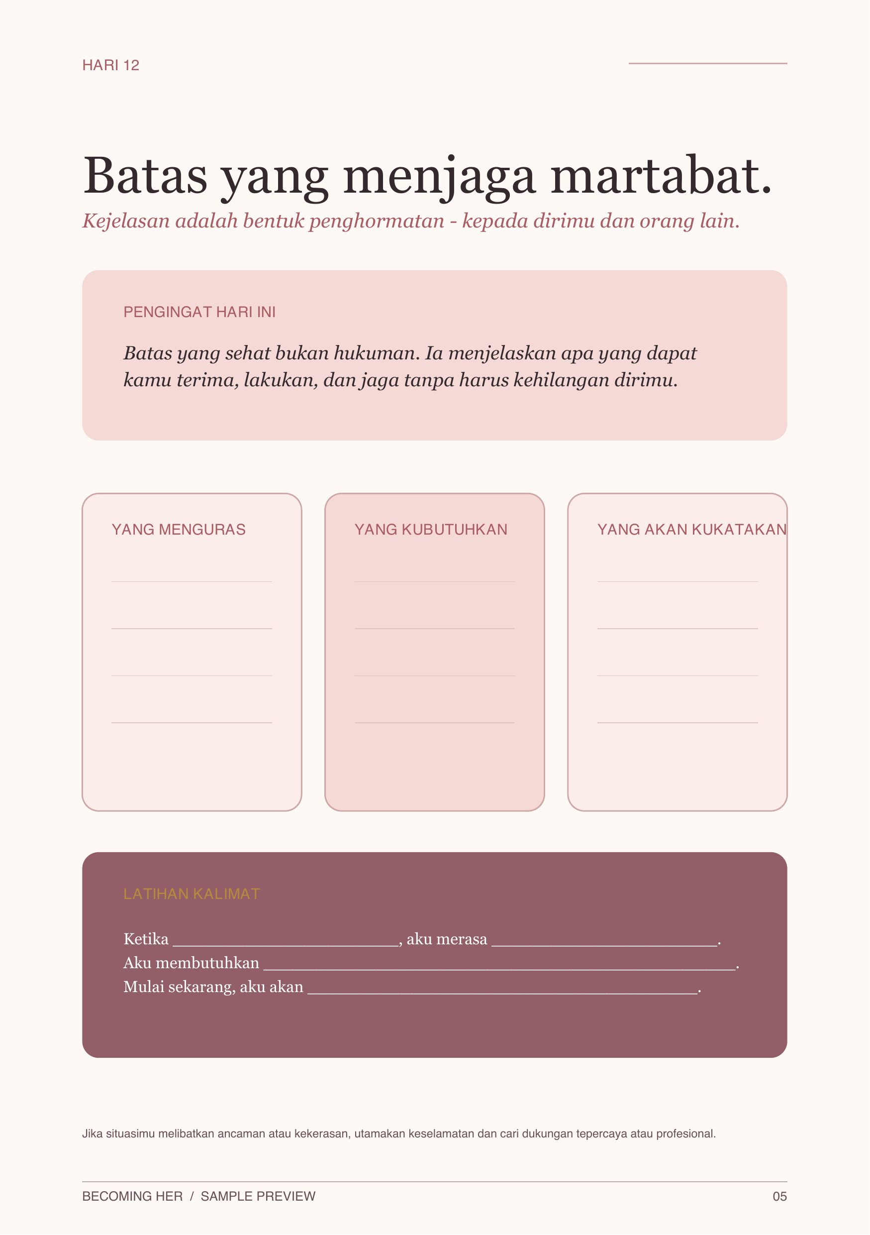 Contoh halaman Hari 12: Batas yang menjaga martabat