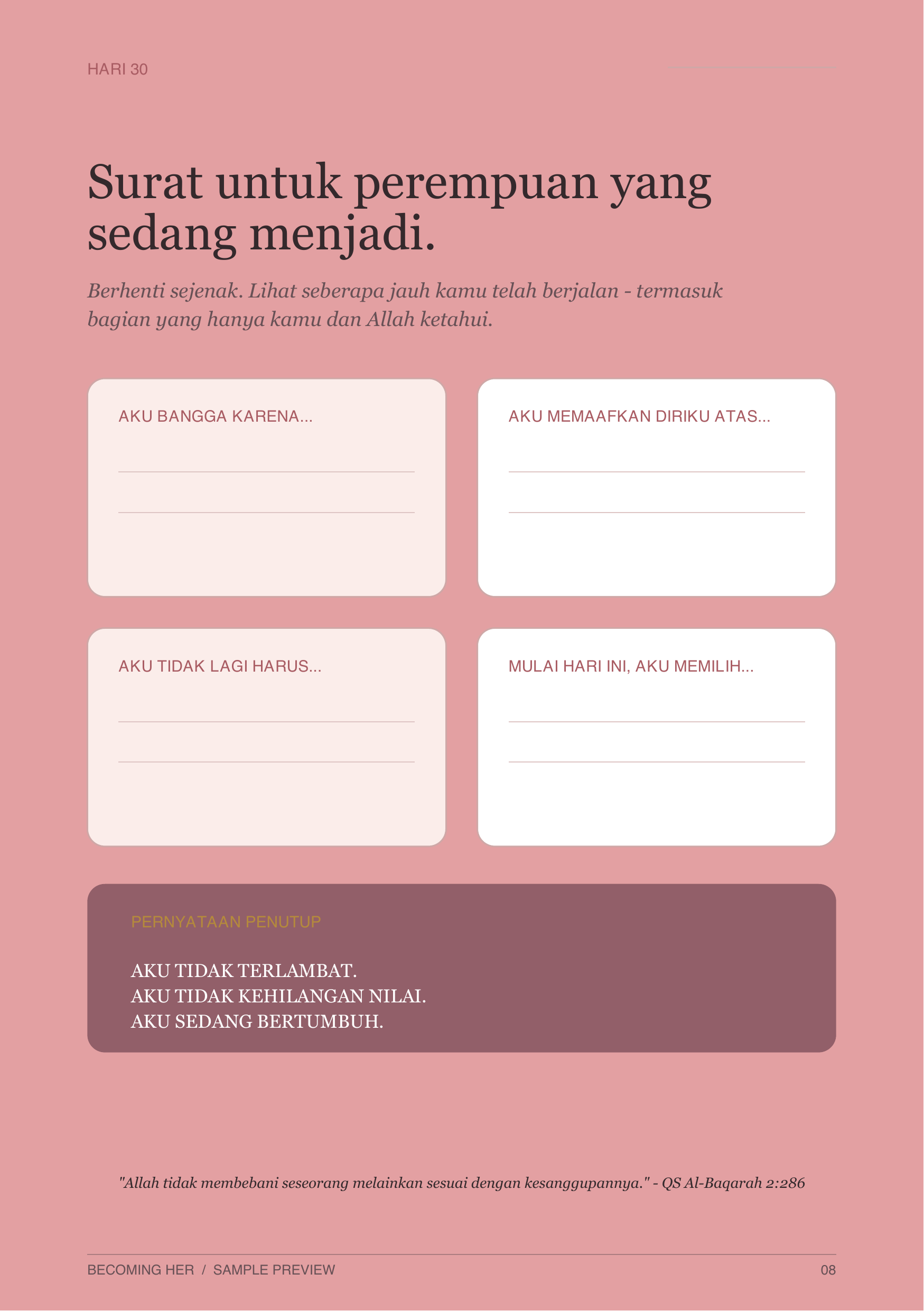 Contoh halaman Hari 30: Surat untuk diriku